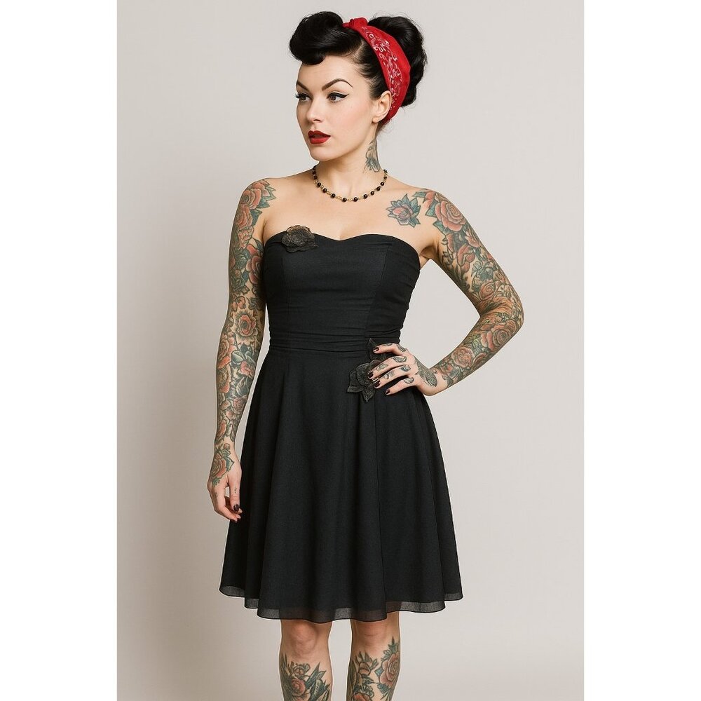 Vintage Womens Dress Small Y2K Strapless Mesh Romantic Gothic Witchy Punk‎ Emo